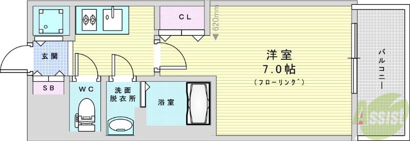 S-RESIDENCE上新庄ASCENT(1K/9階)の間取り写真