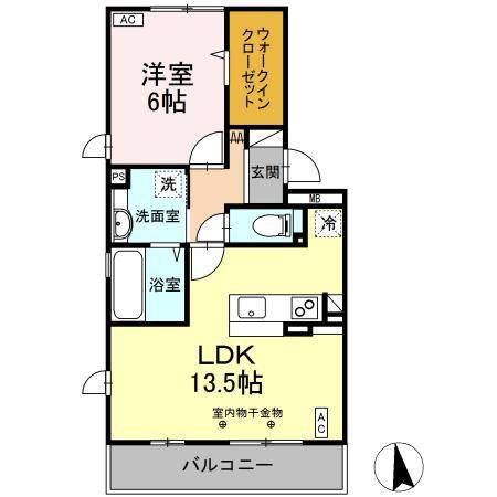 オーベル向中野B(1LDK/3階)の間取り写真