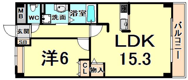 MINT甲子園三番町(1LDK/2階)の間取り写真