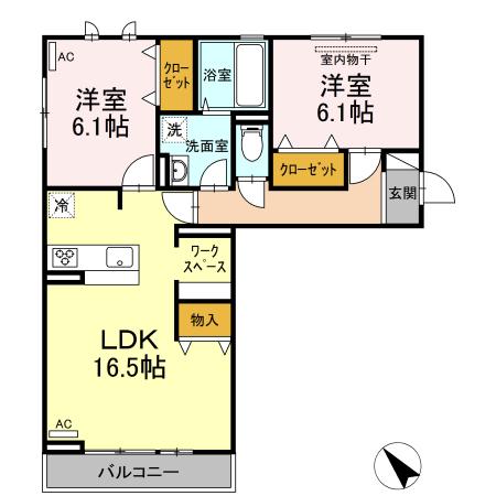 ローズ多治米(2LDK/3階)の間取り写真