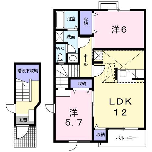 ベル・クレールD(2LDK/2階)の間取り写真