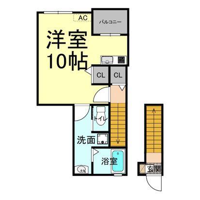 アシンプトート A棟(ワンルーム/2階)の間取り写真