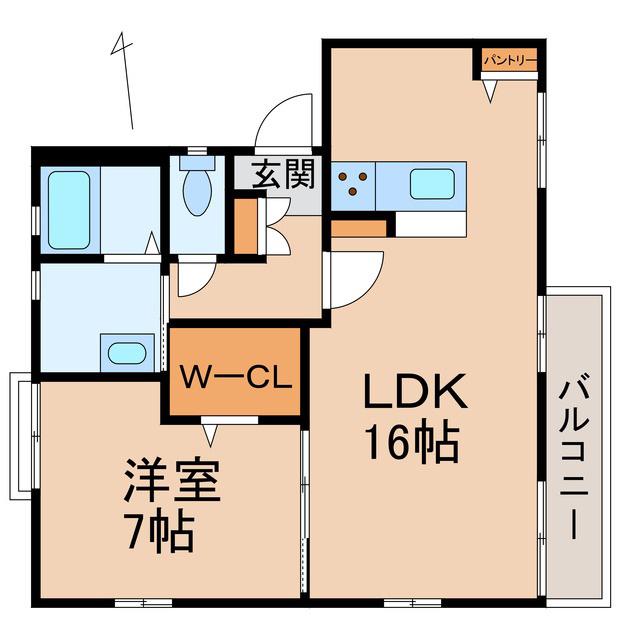 パールハイツ有田(1LDK/2階)の間取り写真