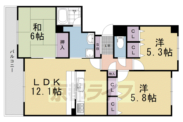 パインフィールド洛西(3LDK/5階)の間取り写真