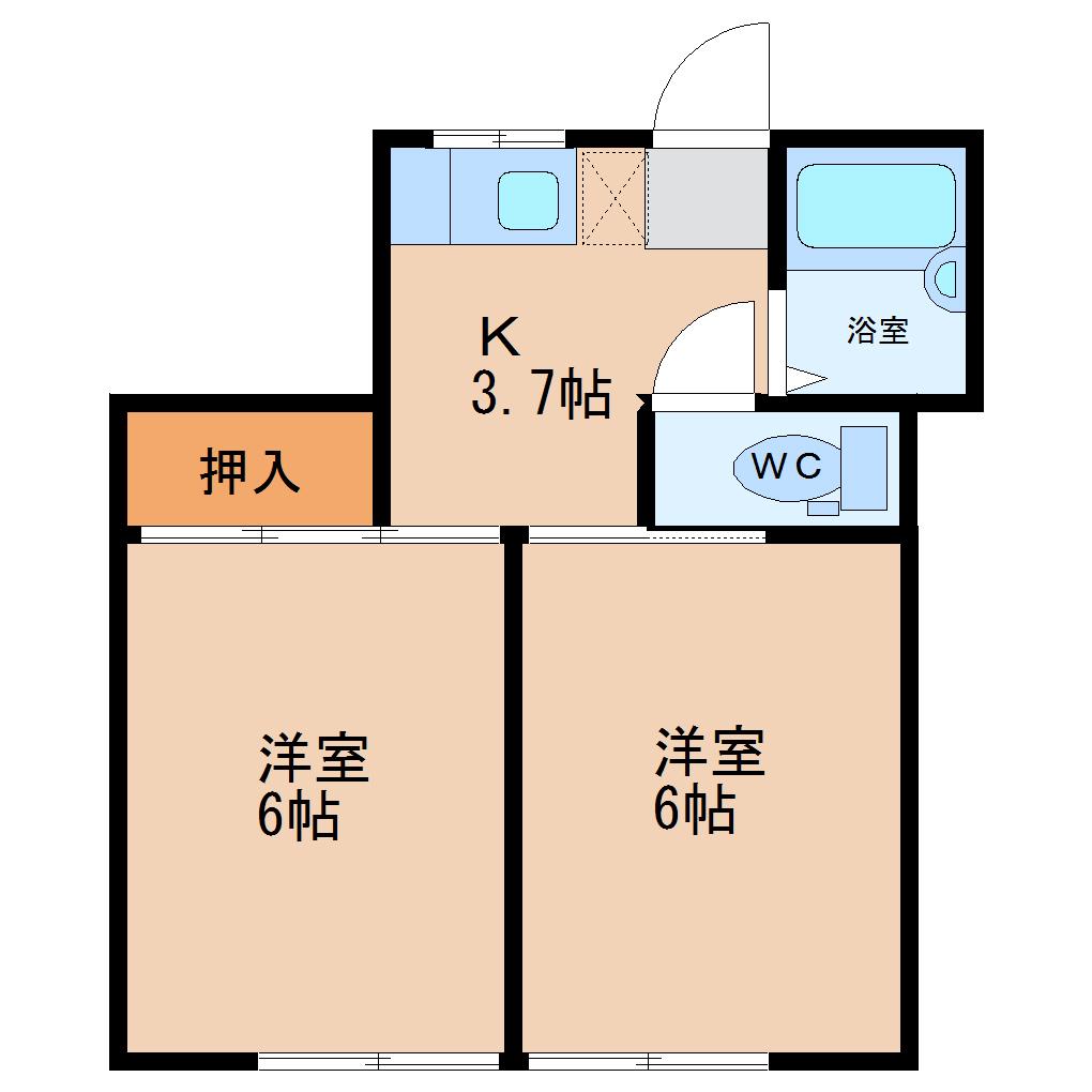 ビレッジ青山(2K/1階)の間取り写真