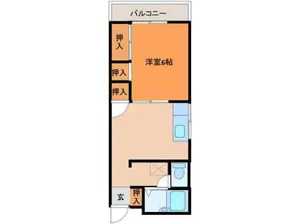 北宮ハイツ(1DK/2階)の間取り写真