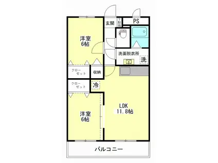 アド・ワンマンション(2LDK/1階)の間取り写真