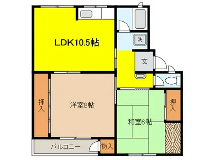 渦ヶ森コーポ6号館(2LDK/4階)の間取り写真