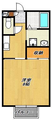 サンモールD棟(1K/2階)の間取り写真