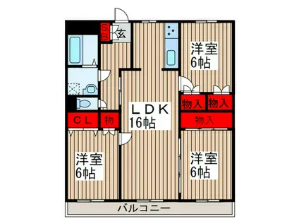 パームハイツII(3LDK/2階)の間取り写真