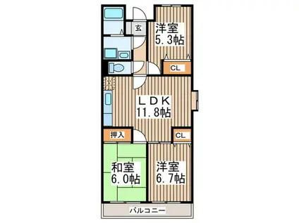 ライネスハイムII(3LDK/2階)の間取り写真