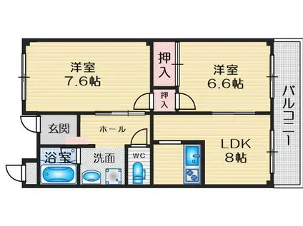 エクセレント江坂(2LDK/1階)の間取り写真