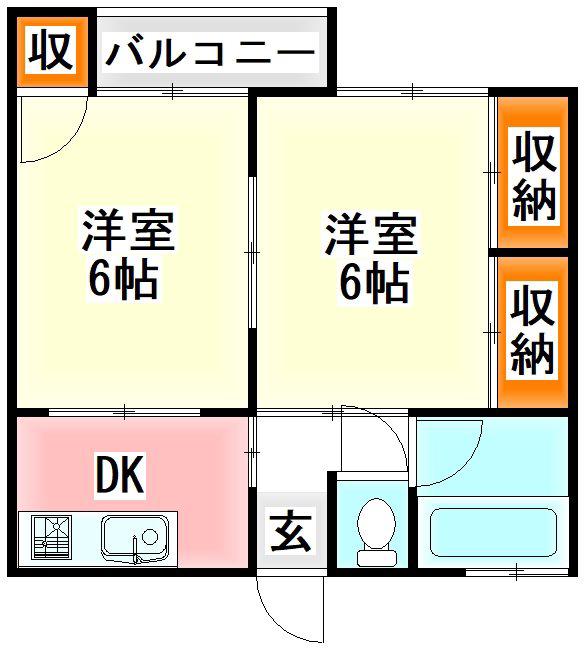 ディアドリームI(2DK/2階)の間取り写真