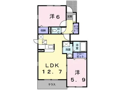 フェリシダ矢蔵Ⅱ(2LDK/1階)の間取り写真