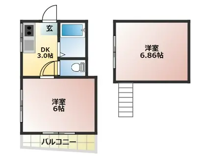 三高・クラウンライフ(1K/2階)の間取り写真