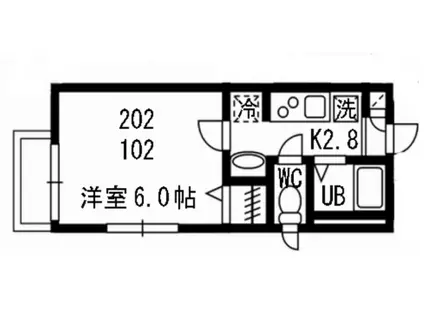 ガーデンヒルズ船堀(1K/2階)の間取り写真