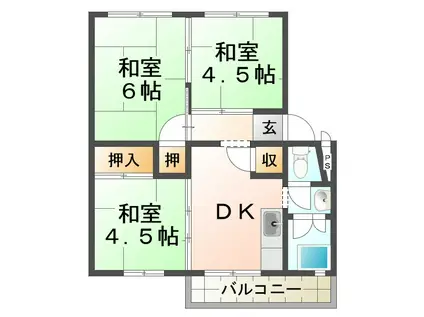 山陽電鉄本線 山陽塩屋駅 徒歩22分 5階建 築56年(3DK/2階)の間取り写真