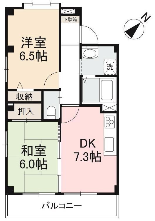 フォブール原リバージュ(2DK/2階)の間取り写真