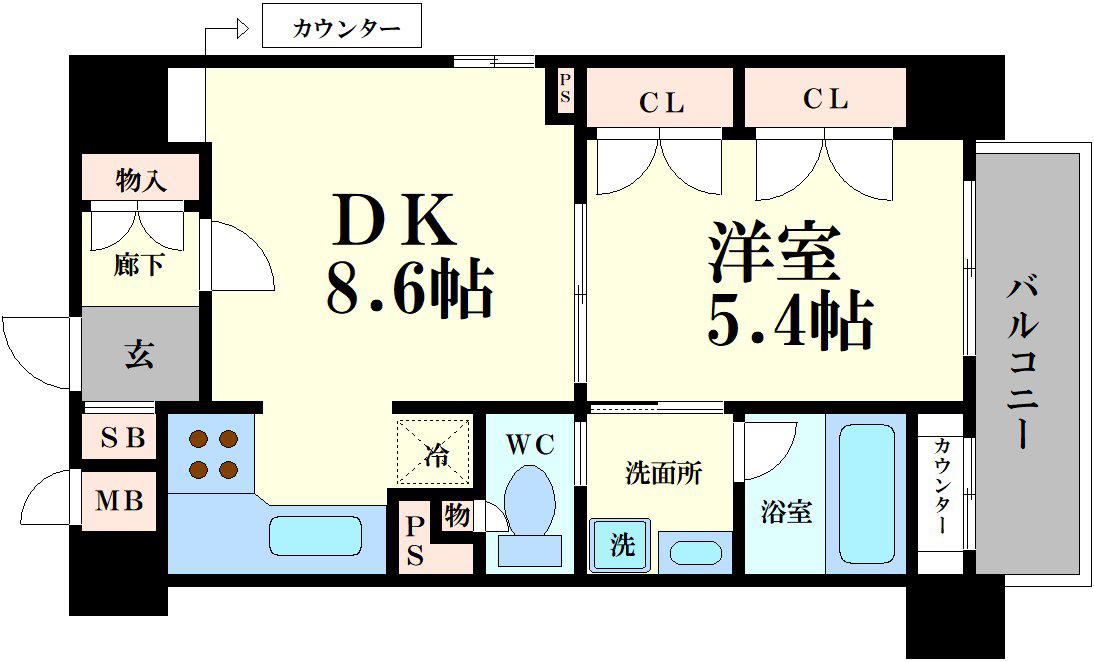 リーガル新福島(1LDK/4階)の間取り写真