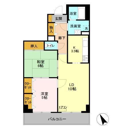 オーシャンビュー弐番館(2LDK/10階)の間取り写真