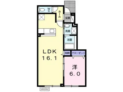 ルミエール桔梗 壱番館(1LDK/1階)の間取り写真
