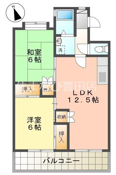 サンライズ美里(2LDK/4階)の間取り写真