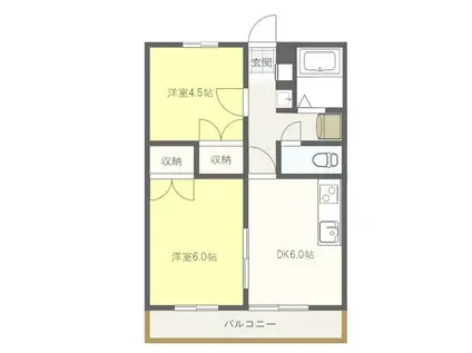 ゴールドレジデンスヒルトップ(2DK/3階)の間取り写真