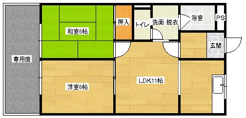 ハニーパーク高巣(2LDK/2階)の間取り写真