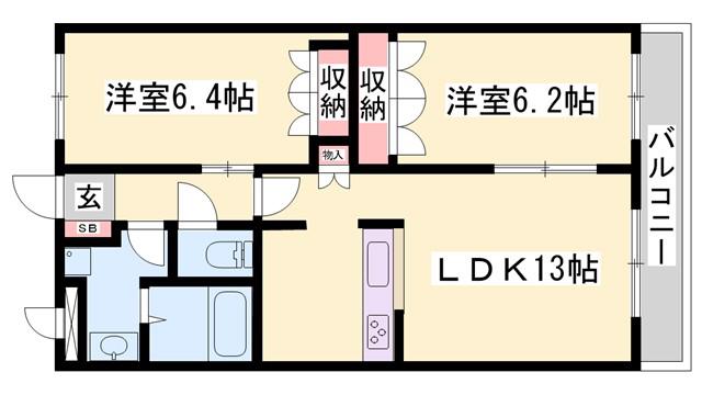 アベニール中島(2LDK/2階)の間取り写真