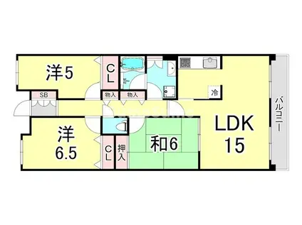 甲子園三番町ハイツ(2SLDK/3階)の間取り写真