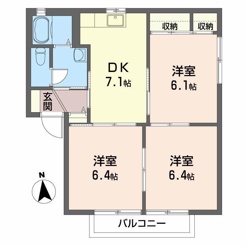 クレストN(3DK/1階)の間取り写真