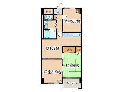 大栄マンション鶴ヶ岱(3DK/3階)の間取り写真