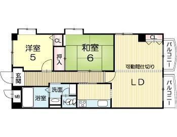 ロイヤルコーポ姫路北条(2LDK/1階)の間取り写真