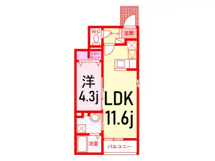 ビリーブ コガネ(1LDK/1階)の間取り写真
