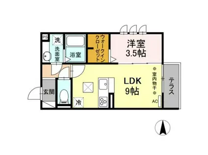 ヴァイスハイト中広江(1LDK/1階)の間取り写真