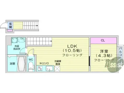 ラフィーノ河原町(1LDK/2階)の間取り写真