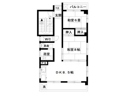八木ビル(2DK/3階)の間取り写真