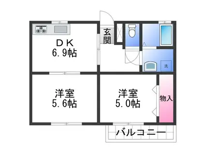 プチシャトーマンション(2DK/2階)の間取り写真