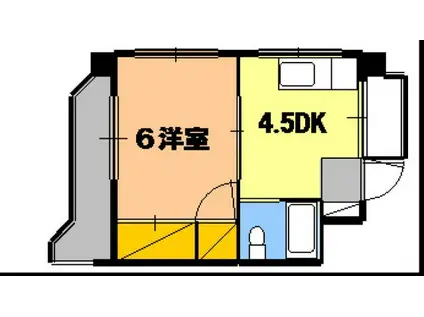 ハイツ古田(1K/4階)の間取り写真