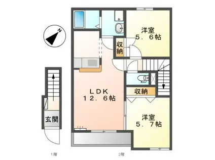 フィールドピアW(2LDK/2階)の間取り写真