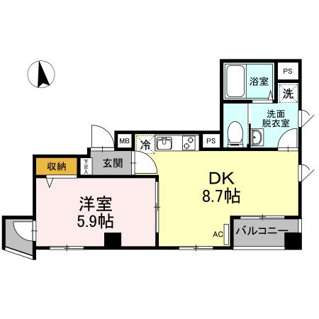 ヴィレッヂ大和東(1DK/5階)の間取り写真
