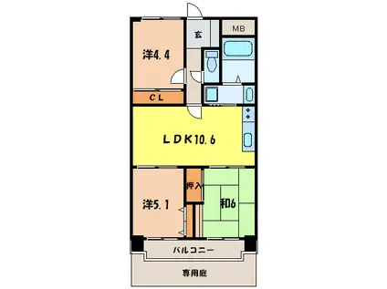 アルディ夙川(3LDK/1階)の間取り写真