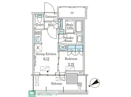 JP NOIE 蔵前(1DK/20階)の間取り写真
