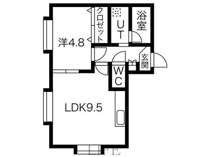 MAJESTIC北郷壱番館(1LDK/3階)の間取り写真