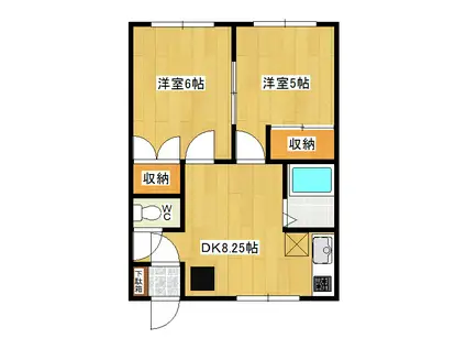 ハッピーハウス(2DK/2階)の間取り写真