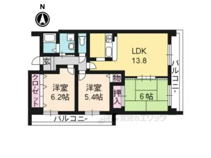 ノブレカーサ西院(3LDK/6階)の間取り写真