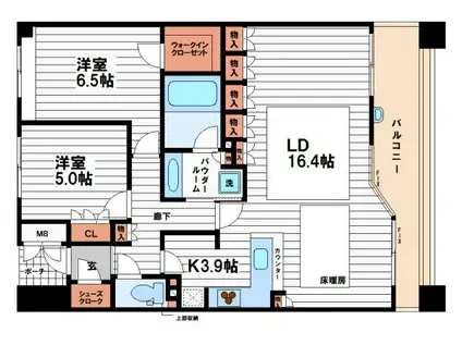 カスタリア上町台(2LDK/13階)の間取り写真