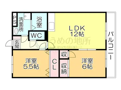 GREEN HILLS津福(2LDK/2階)の間取り写真