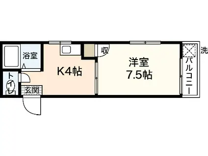 サンシャイン中央II(1K/2階)の間取り写真