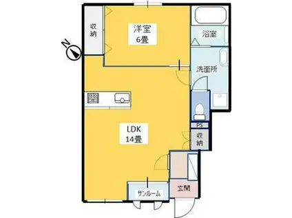 ソレイユ(1LDK/1階)の間取り写真